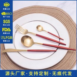 Dinnerware Sets Withered 304 Stainless Steel Tableware Portuguese Style Red Handle Knife Fork Spoon Chopsticks El And