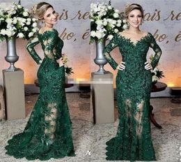 Modest Dark Green Mother Of The Bride Dresses Plus Size Lace Long Sleeves Sweep Train Wedding Guest Dress Formal Party Prom Gowns1105946