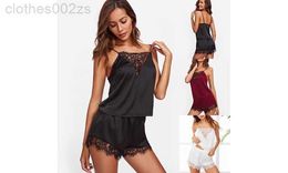Sexy Floral Lace Tank Sleepwear Top V-Neckline Solid Lingerie Set Pajama Plus Size Nightwear Christmas GiftS5BK