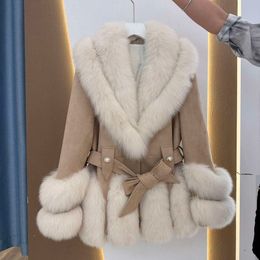 Fox Fur Grass For Women 2023 New Fashionable And Young Goose Inner Tank Down Coat Lace Up Slim Fit 616793