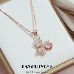 Pendant Necklaces SYOUJYO Shiny Natural Zircon Necklace For Women 585 Rose Gold Colour Fine Jewellery Box Chain Bride Wedding