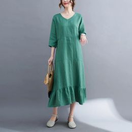 Dress 2023 New Arrival Vneck Korea Style Patchwork Cotton Blend Mori Girl's Summer Dress Office Lady Work Dress Women Casual Dress