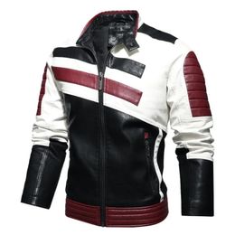Mens Motorcycle Leather Jacket Brand Casual Warm Fleece Biker Bomber PU Jacket Male Windproof Winter Vintage Overcoat 240223