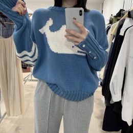 Pullovers Women Men Sweater Blue Whale Loose Casual Soft Couple Top Korean Design Girl Pullover High Quality Long Sleeve
