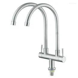 Kitchen Faucets 304 Stainless Steel Single Cold Water Double Pipe Outlet Faucet Sink Handle Switch