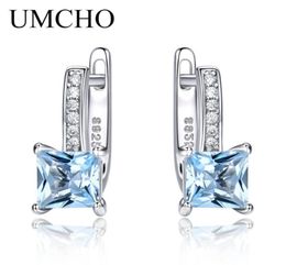 Ear Cuff UMCHO Sky Blue Topaz Gemstone Clip Earrings for Women Solid 925 Sterling Silver Trendy Romantic Fashionable Jewelry Gift 9907031