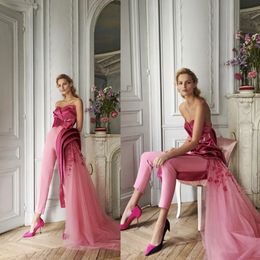 61.Unique Design Pink Prom Dresses Jumpsuits Sweetheart Ruffles Evening Dress Party Red Carpet Formal Wear Ogstuff Robes De Soiree 328 328