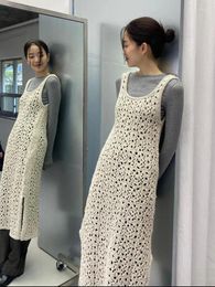 Casual Dresses Hikigawa Korean Fashion Elegant Dress Autumn Winter Temperament Sleeveless Irregular Hollow Out Knitwear Vestidos Mujer