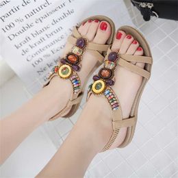 Sell Bohemian Sandles Large Size Womens Shoes Ethnic Roman Style Sandals Heel Beach Beaded Flat Heels 240228