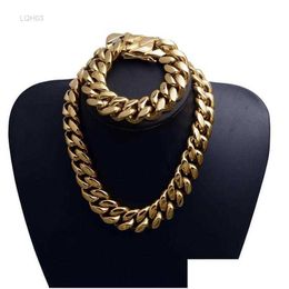 Fashion Jewelry Designer Chains Chains 22mm Wide Big Heavy Gold Color 316l Stainless Steel Cuban Miami Link Necklaces for Men Hip Hop Rock Jewelrychains Drop Del