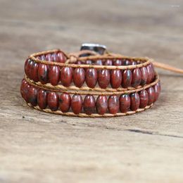 Charm Bracelets Double Layer Beaded Leather Bracelet Bohemia Yoga Natural Stone Strand Wrap Women Men Handmade Jewellery