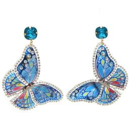 Dangle Chandelier Rhinestone 3D Colour Butterfly Nonwoven Fabric Diy Statement Big Drop Earrings For Women 2022 Trend Jewellery Wh3622466