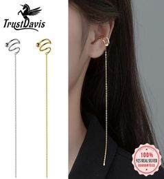 Ear Cuff Trustdavis 1Pcs Real 925 Sterling Silver 16cm Line Clip on rings For Women Birthday Present Fine Jewelry DA2357 2211072107581