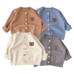 Cute Bear Cardigan Sweaters Baby Boys Girls Long Sleeve Kids Jacket Spring Autumn Fashion Knitted Sweater Korean Infant Clothing 240301