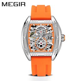 MEGIR men's wine barrel mechanical watch silicone belt cross-border explosion luminous waterproof wholesale hollow-out mechanical watch C7