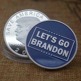 FJB Let039s Go Brandon Coin 2024 Donald Trump President SAVE AMERICA AGAIN IN GOD WE TRUST Coins Silver Blue Plated Commemorati1274965