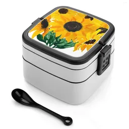 Dinnerware Painted Sunflower Bouquet Double Layer Bento Box Lunch Salad Sunflowers