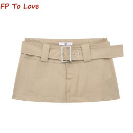 Skirt Y2K Khaki Blet Mini Short Skirts Sexy Dropped Low Waist Hot Girls Woman Streetwear Grey White Bottom Solid Outfit