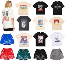 23ss Rhude Designer Mens t shirt Summer Heavy Fabric Couple Fashion t-shirts for women mens Short Sleeve Shorts Top Quality man tee US Size S-XL H7fy#