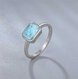 Trend 925 Sterling Silver Natural Gemstones Larimar Ring for Women Geometry Design Classic Simple Female Jewelry Dating 2202092855682