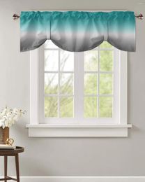 Curtain Cyan Turquoise Grey Gradient Window Valance Kitchen Cafe Short Curtains Living Room Tie-Up