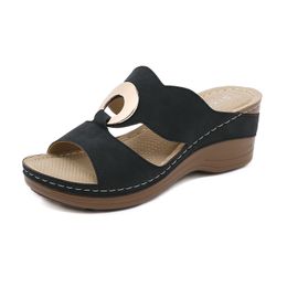Designer women's shoes with simple wedge stitching Ethnic Flower outdoor slippers sizes 36-42 GAI UASVA