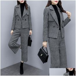 Two Piece Dress High Quality Winter Womens Suits Skirt Set New Temperament Slim Wool Long Ladies Coat Jacket Two-Piece 201130 Drop De Dhvnu