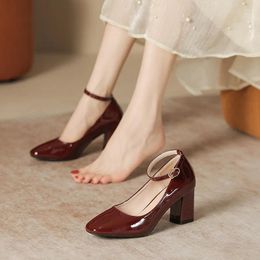 Dress Shoes Size 31-43 Chunky 7cm High-heeled Mary Jane Women's Plus Patent Leather Pumps