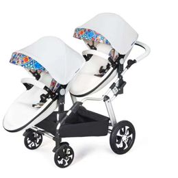 Designer Strollers Baby Luxury Pu Leather White Twin Carriage Double Eggshell Car Sell Portable Mom Like Hot Cakes Popular Elastic Fashion 360 Degree Rotation