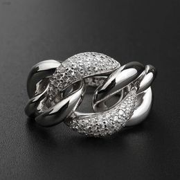 America Punk Jewelry Cuban Rings for Girls Chain 18k Gold Cubic Zirconia Rapper Big Buckle 925 Sterling Silver Diamond Link Ring