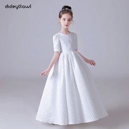 Dideyttawl White Puff Skirt Elegant Flower Girls Dress For Wedding Party Short Sleeves Concert Junior Bridesmaid Gown 240304