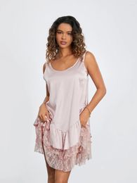 Casual Dresses Women Sexy Lace Slip Dress Sleeveless U-Neck Flowy Ruffle Mini A Line Cami Cocktail Party Club