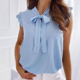 Camicette da donna Donna Estate Elegante volant Senza maniche Polka Pot Lace Up Tie Bow e camicie Casual Oversize Tops Sexy Pullover Tunica