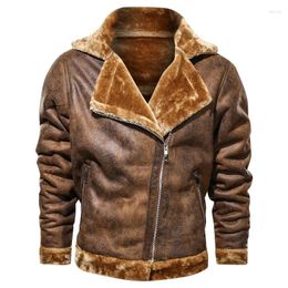 Hunting Jackets 2024 Winter Jacket Mens Suede Leather Lapel Collar Vintage Style Warm Thick Fur Slim Fit Men M-4XL