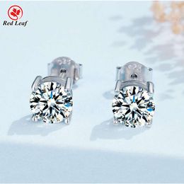 Redleaf Luxury Color Pink Yellow White Moissanite Diamond Earring 1carat Round Cut Sterling Silver 925 Stud for Girl