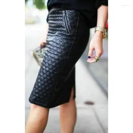 Skirts Women's Genuine Lambskin Leather Skirt Urban Quilted Stylish Slit