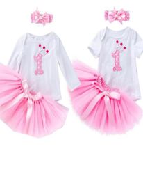 Clothing Sets Baby Girls Crown One Romper Seperated TUTU Skirt Vestidos First Birthday Infant Girl Bead Bowknot Headband4475588