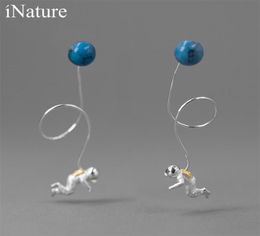 INATURE 925 Sterling Silver Lapis Lazuli Space Astronaut Long Tassel Drop Earrings for Women Fashion Jewellery 2106245879029