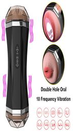 Male Masturbator Sex Toys Pussy Mouth Suck Deep Throat Real Vagina Double Hole 3D Silicone Soft Masturbation Cup for Adult Man Y206301040