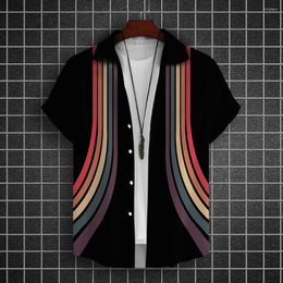 Men's Casual Shirts Simple For Men 3d Stripe Printed Clothing Loose Oversized And Blooms Short Sleeved Daily Street Tops