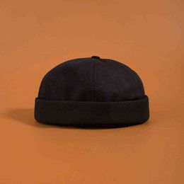 Men's Summer Cotton Brimless Skullies Cap Vintage Urban Unique Street Portable Docker Hats Multipurpose Miki Beanie Hat Y2111256B