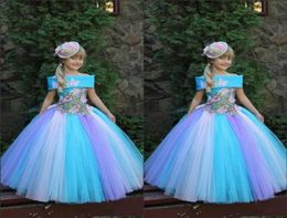 Beautiful Princess Girls Pageant Dresses Offthe Shoulder Butterfly Appliques Flower Girls Dresses For Weddings Ball Gown Kids Par8936100