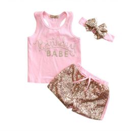 Clothing Sets My Baby Girl Set For 1 2 Years Birthday Party Christening Baptism Toddler Infant Infantil Tank Tops Sequins Shorts H1836612