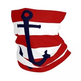 Bandanas Nautical Navy Blue Anchor On Red Stripes Winter Headband Neck Warmer Ski Hunting Tube Scarf Sailing Sailor Face Bandana Gaiter