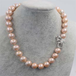 Hand knotted necklace 9-10mm pink freshwater pearl 45cm butterfly micro inlay zircon accessory