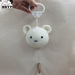 Handmade Crochet Bear Animal Head Knitting Rattle With Music DIY Baby Infant born Teether Sensory Toy 240226