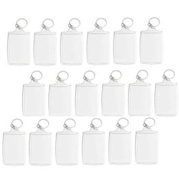 100pcs Po Keychain Rectangle Transparent Blank Acrylic Insert Po Picture Frame Keyring Key Holder Diy Split Ring H0915326w