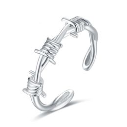 925-Sterling-Silver Open Adjustable Barbed Crown of Twist Thorns Wire Ring for Women MenTree Branch Thorn Jewelry for Teen Girl 240306