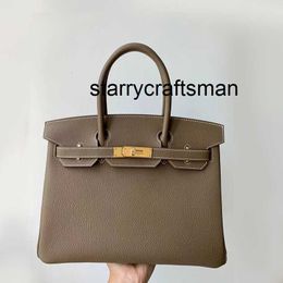 Genuine Leather Handbag LHand lychee togo leather bag 30cm elephant grey gold inner portable womens bag