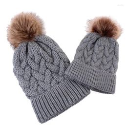 Berets Winter Pom Beanies Hats Kids Knit Casual Hat For Mom Baby Parent-Child Pompon Caps Skullies All-match